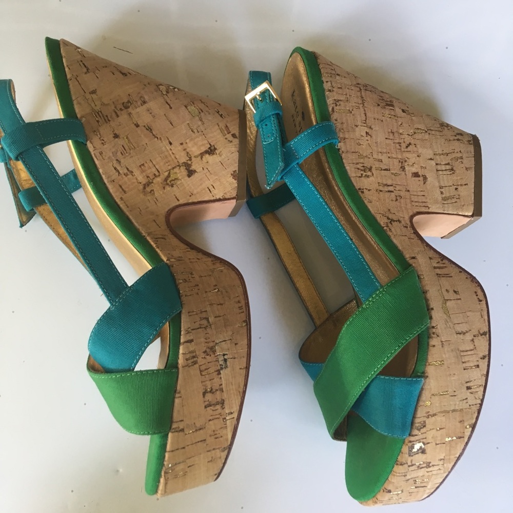 3/$50 Kate Spade Block heels Size 10. Blue/green - Picture 1 of 7